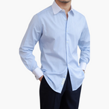 Striped Men's Shirt with Contrast Collar and Buttoned Cuffs