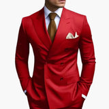 Men's Two-Piece Suit with Double-Breasted Jacket and Slim Fit Pants