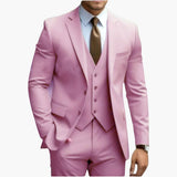 Three-Piece Men's Suit with Notched Lapels and Slim Fit Pants