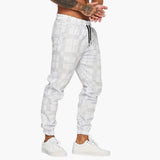 Men's pants with elastic waistband and checkered surface