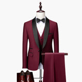 Men's Three-Piece Suit with Red Accents and Shawl Collar