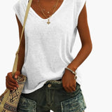 Women's V-Neck Top with Cap Sleeves and Stretch Material