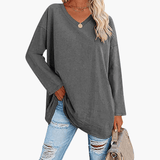Women's Oversized V-Neck Long Sleeve Shirt – Comfortable & Casual