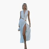 Summer Dress for Women – Cut-Out, V-Neck, Side Slit