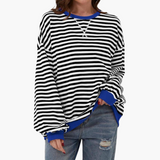 Women's Striped Oversized Sweatshirt – Casual Long Sleeve Pullover