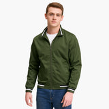 Men's Bomber Jacket with Zipper and Striped Hem