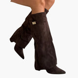 Women's Knee-High Boots with Wide Opening and Block Heel