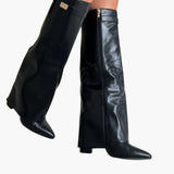 Women's Knee-High Boots with Wide Opening and Block Heel