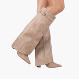 Women's Knee-High Boots with Wide Opening and Block Heel