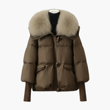 Women’s Puffer Jacket with Faux Fur Collar and Ribbed Cuffs