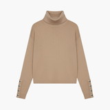 Women’s Turtleneck Sweater with Decorative Sleeve Buttons and Long Sleeves