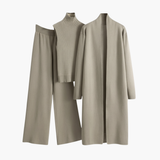 Women’s 3 Piece Knit Set with Open Cardigan Sleeveless Top and Wide Leg Pants