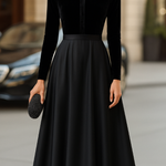 Ava Black Velvet Satin Midi Dress