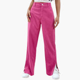 Women's Corduroy Trousers with Waistband and Wide Legs