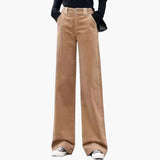 Women's Corduroy Pants with High Waist and Side Pockets