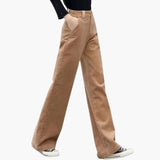 Women's Corduroy Pants with High Waist and Side Pockets