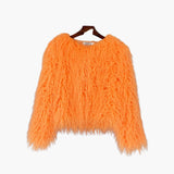 Women's Faux Fur Coat with Long Sleeves and Textured Finish