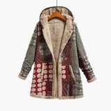 Women's Hooded Jacket with Buttons and Patchwork Surface