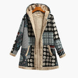 Women's Hooded Jacket with Buttons and Patchwork Surface
