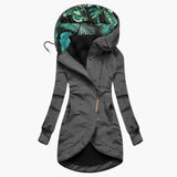 Women's Hooded Jacket with Asymmetrical Zipper and Front Pockets