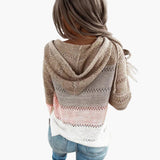 Women's Hooded Sweater with Stripes and Long Sleeves