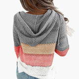 Women's Hooded Sweater with Stripes and Long Sleeves