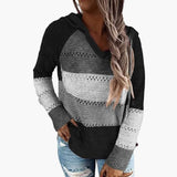 Women's Hooded Sweater with Stripes and Long Sleeves
