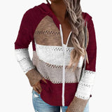 Women's Hooded Sweater with Stripes and Long Sleeves