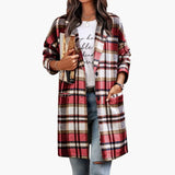 Women's Check Jacket with Front Buttons and Long Sleeves
