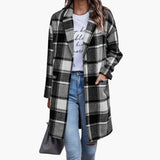 Women's Check Jacket with Front Buttons and Long Sleeves