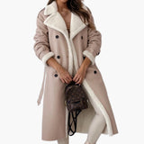 Women’s Long Coat with Lapel Collar and Trim