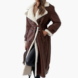Women’s Long Coat with Lapel Collar and Trim