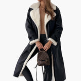Women’s Long Coat with Lapel Collar and Trim
