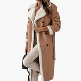 Women’s Long Coat with Lapel Collar and Trim