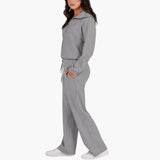 Women's Lounge Set with Half Zip and Wide Pants