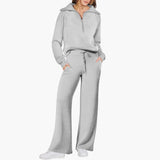 Women's Lounge Set with Half Zip and Wide Pants