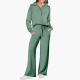 Women's Lounge Set with Half Zip and Wide Pants