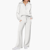 Women's Lounge Set with Half Zip and Wide Pants