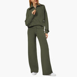 Women's Lounge Set with Half Zip and Wide Pants
