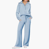 Women's Lounge Set with Half Zip and Wide Pants