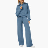 Women's Lounge Set with Half Zip and Wide Pants