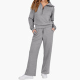 Women's Lounge Set with Half Zip and Wide Pants