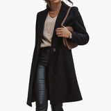 Women's Long Coat with Notched Collar