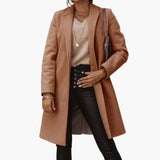 Women's Long Coat with Notched Collar