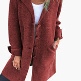 Women's Coat with Button Closure and Front Pockets