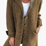 Women's Coat with Button Closure and Front Pockets