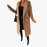 Women's Coat with Notched Collar and Button Closure in Front