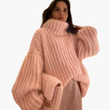Women's Oversized Knit Sweater with Turtleneck