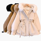 Women's Red Parka with Hood and Adjustable Waist