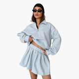 Women's Pullover with Half-Zip and Pleated Skirt